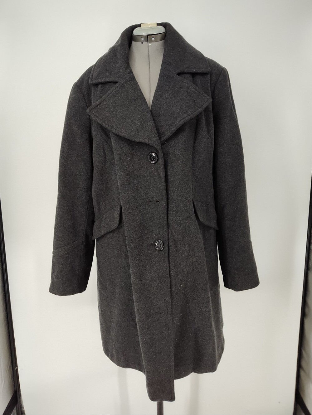 DKNY Dark Gray Wool-Blend Pea Coat